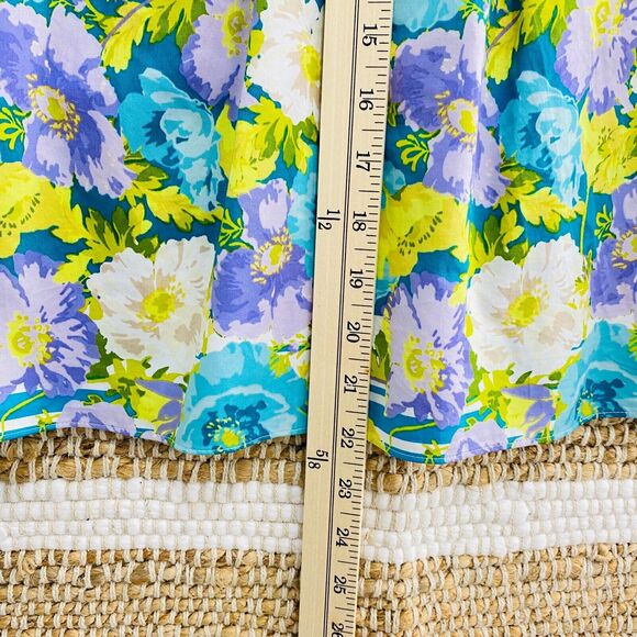 TALBOTS PETITES A-Line Skirt Women's Size 6P Blue Yellow Pleated Floral Stretch - Picture 8 of 9